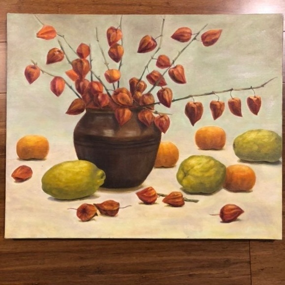 Other - Unique Still-Life Painting: Persimmons, Chinese Quince, and Ground Cherries
